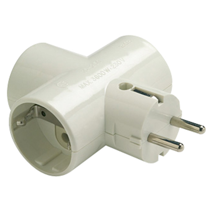 ADAPTADOR TRIPLE CON T.T. 16A 250V CERAMICO BLANCO