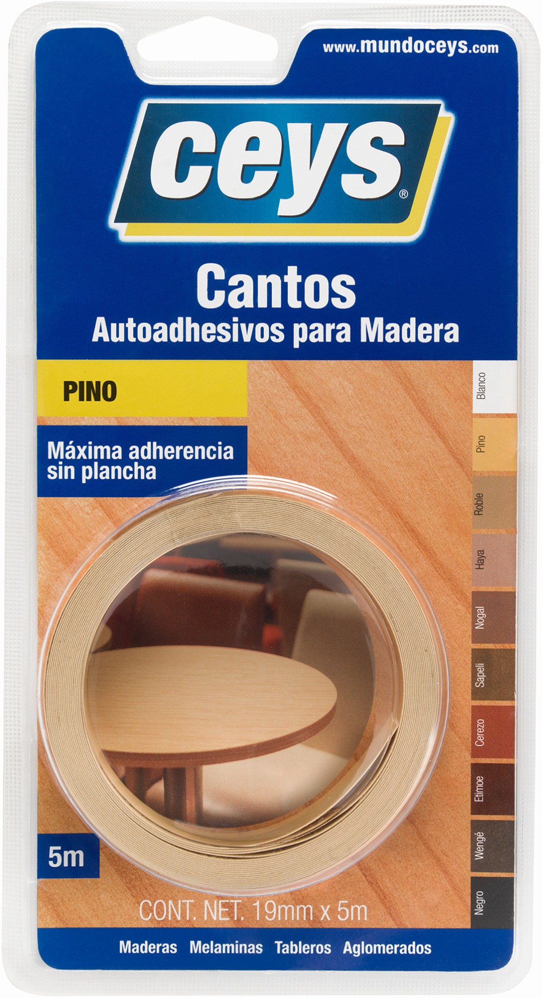 CANTO AUTOADHESIVO PINO ROLLO 5 MTS. 19 MM. CEYS (UU)