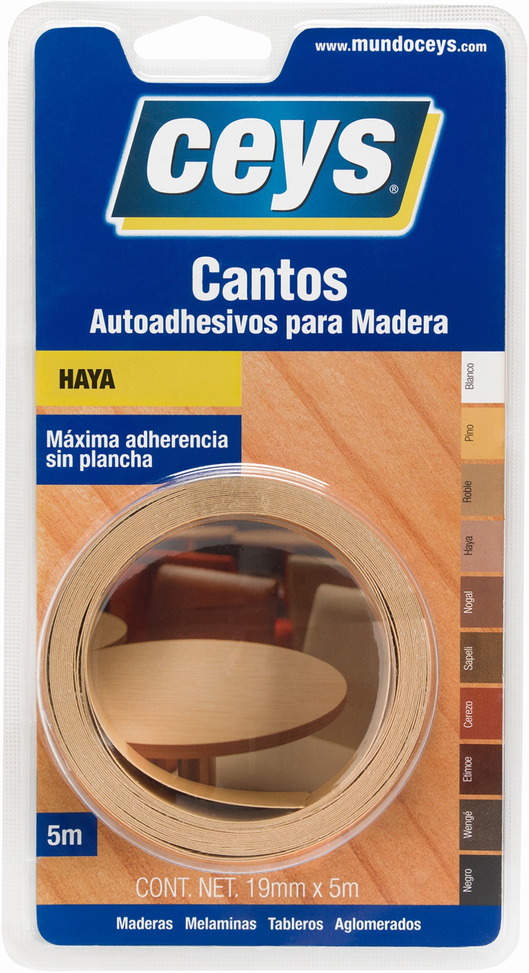 CANTO AUTOADHESIVO HAYA ROLLO 5 MTS. 19 MM. CEYS (UU)