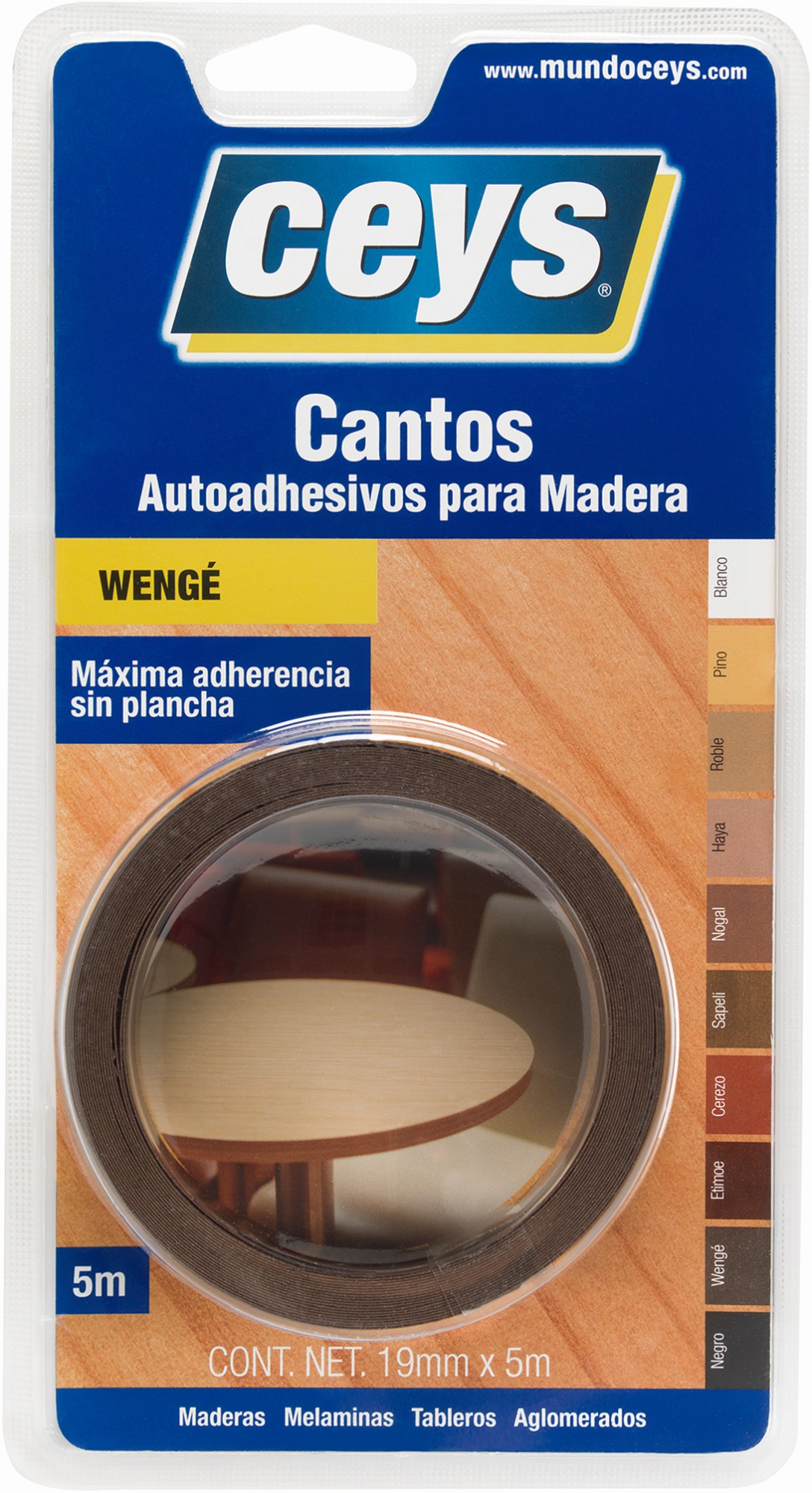 CANTO AUTOADHESIVO WENGUE ROLLO 5 MTS. 19 MM. CEYS