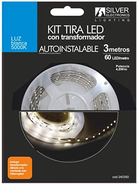 KIT TIRA LED 3M 4,8W/M 5000K 12V IP20 300LM/M 60 LED/MT SMD 3528