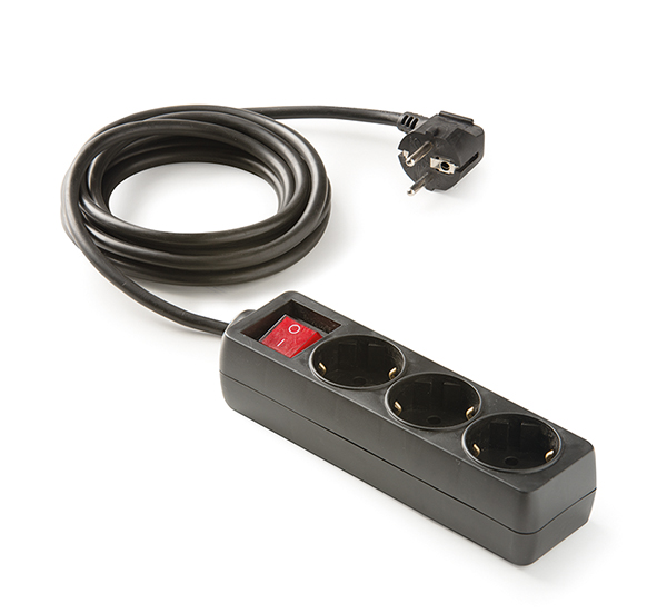 BASE ENCHUFE 3 TOMAS T.T ECOSOCKET CON INTERRUPTOR Y CABLE 1,5 MT. NEGRO