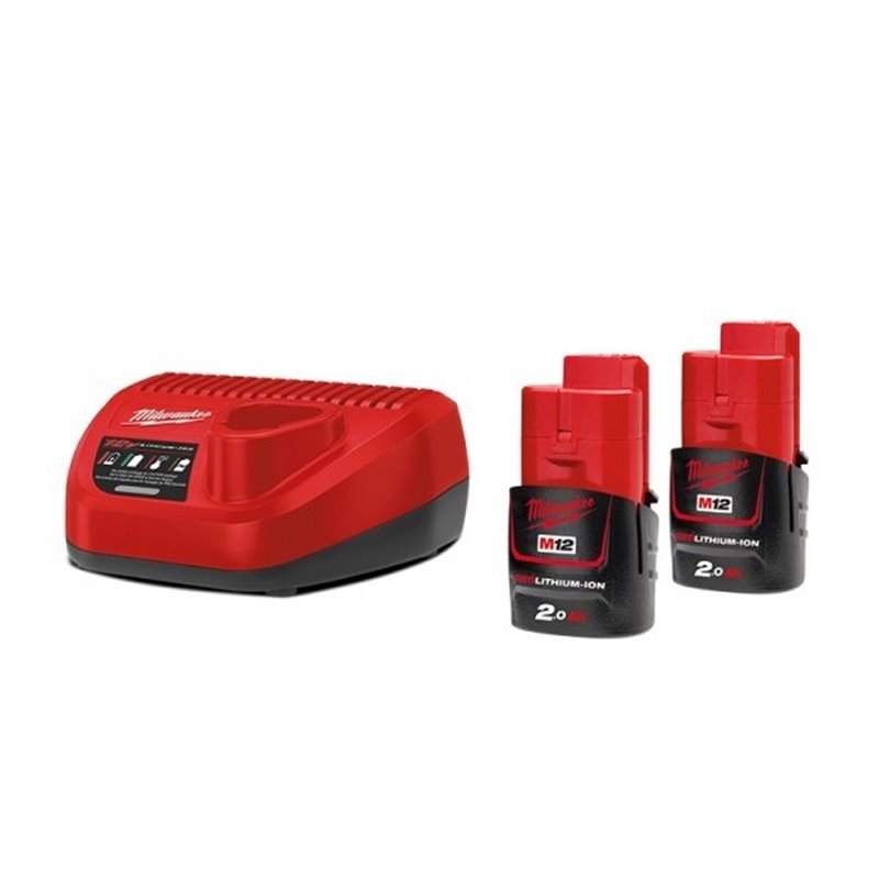 PACK MILWAUKEE M12 NRG-202 2 BATERIAS RED Li-ION 2,0Ah Y CARGADOR C12C