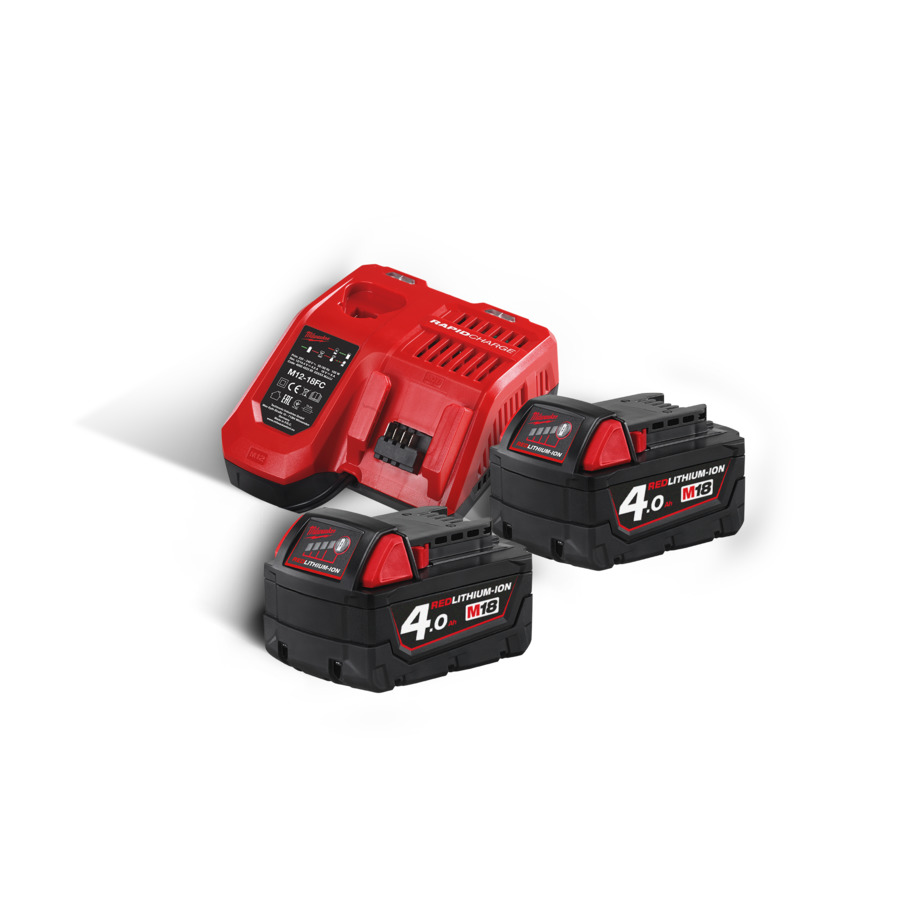 PACK MILWAUKEE 2 BATERIAS RED Li-ION 4,0Ah Y CARGADOR M18 NRG-402