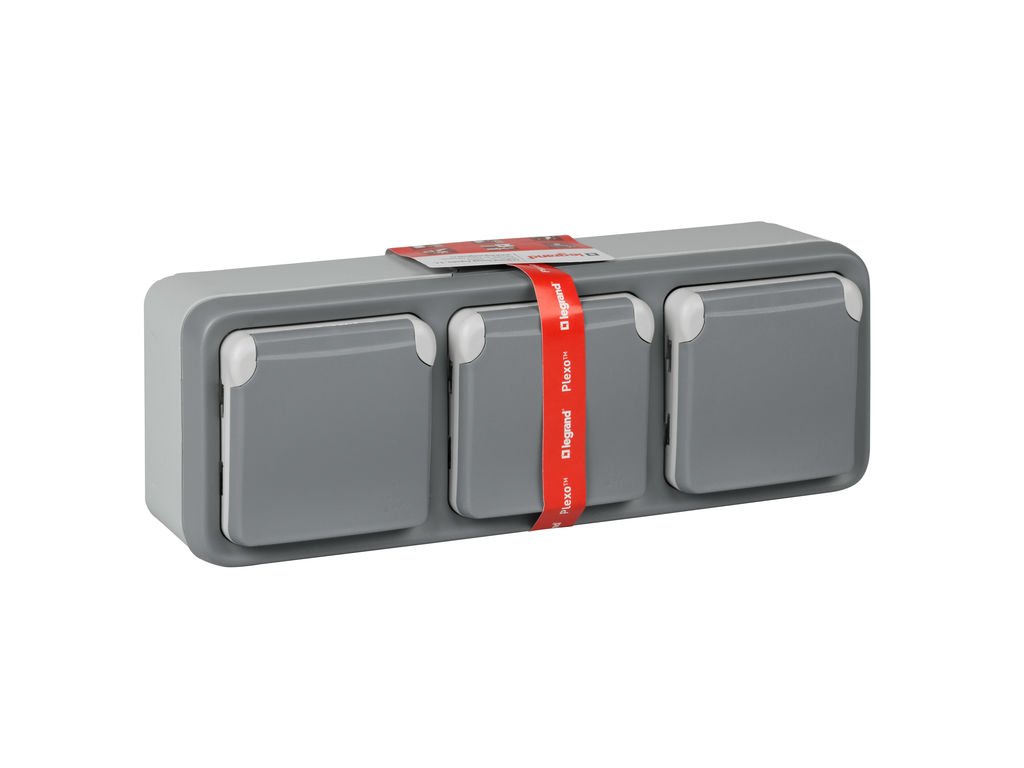 ENCHUFE TRIPLE 2P+T ESTANCO DE SUPERFICIE PLEXO IP55 GRIS LEGRAND