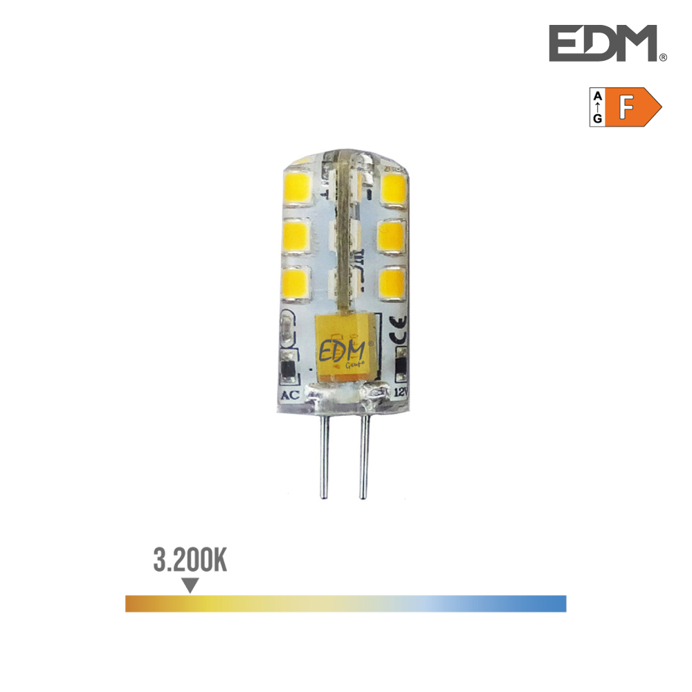 BOMBILLA BI-PIN SILICONA LED G4 12V 2W 180 Lm 3200K LUZ CALIDA EDM 98913