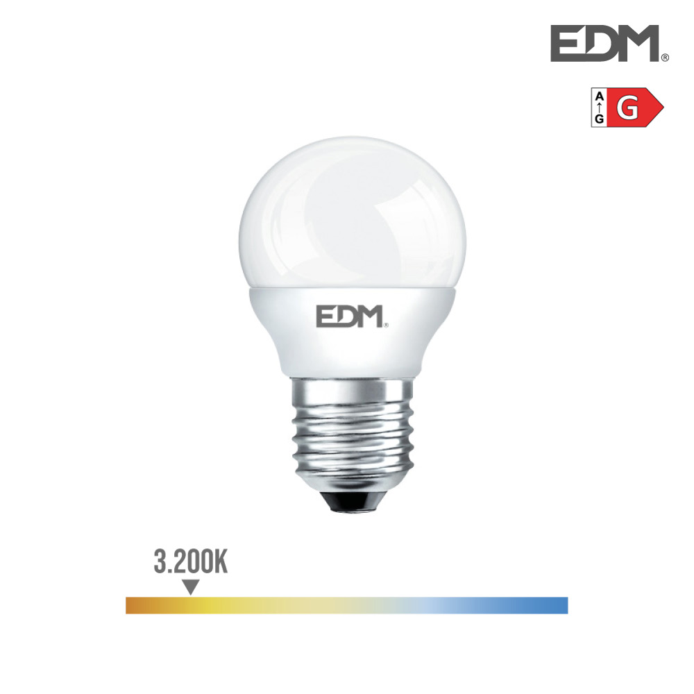 BOMBILLA ESFERICA LED E27 5W 400 Lm 3200K LUZ CALIDA EDM 98321