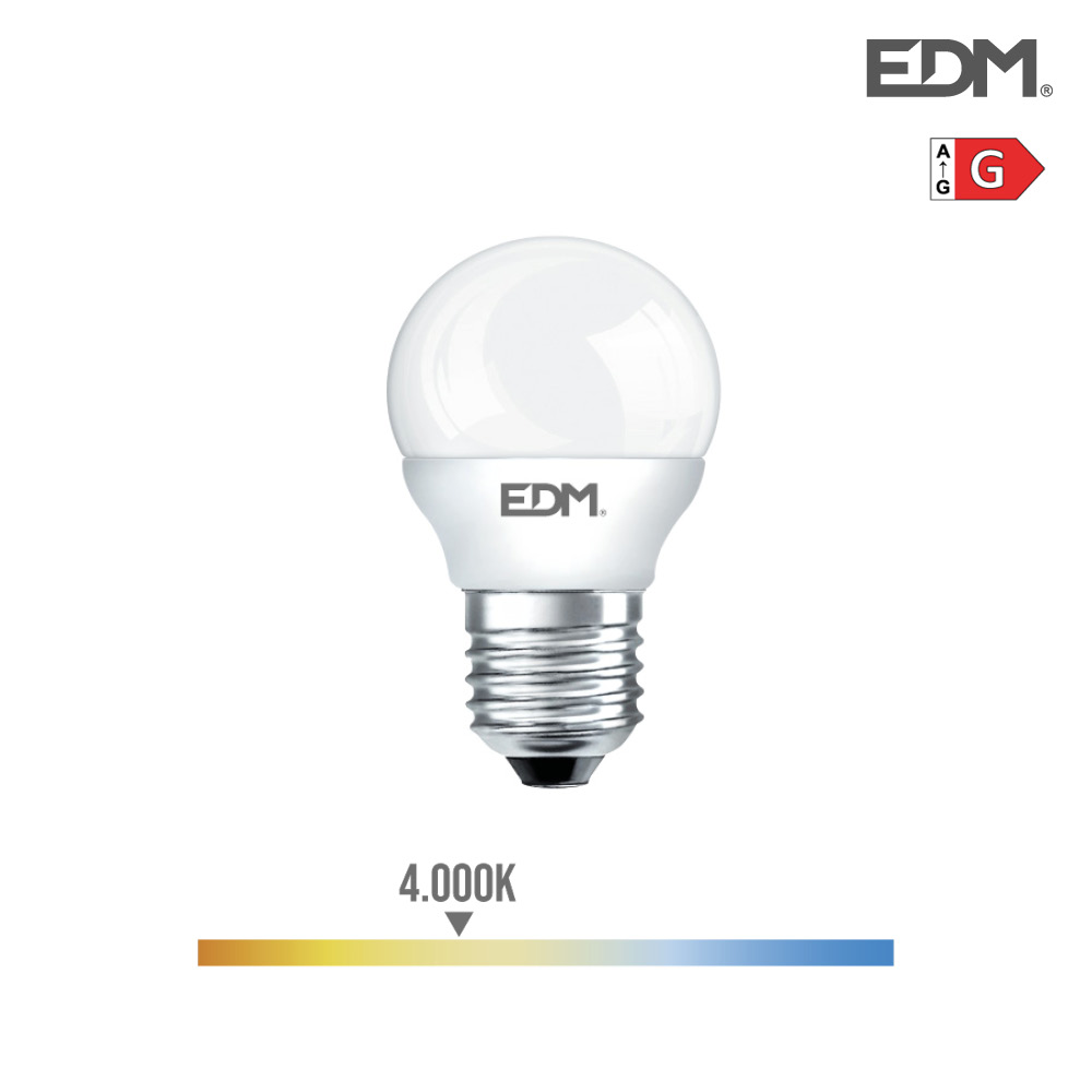 BOMBILLA ESFERICA LED E27 5W 400 Lm 4000K LUZ DIA EDM.98318