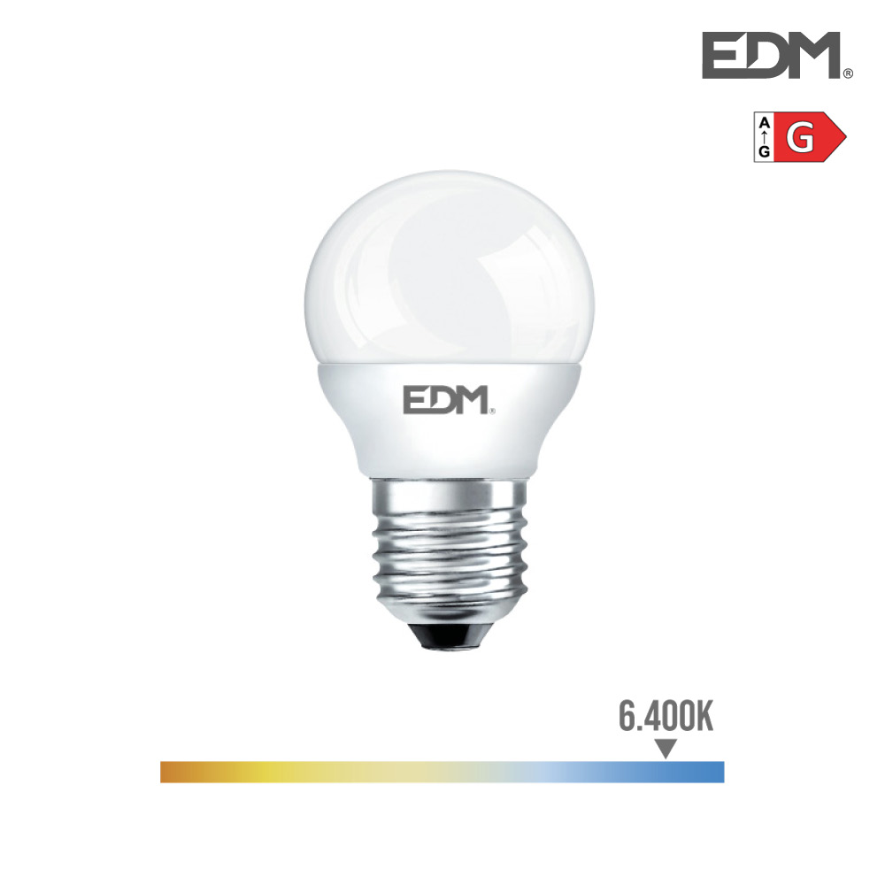 BOMBILLA ESFERICA LED E27 5W 400 Lm 6400K LUZ FRIA EDM REF.98320