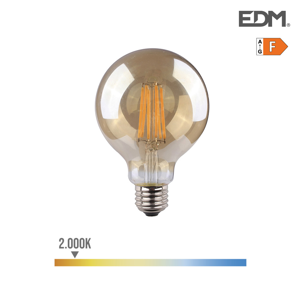 BOMBILLA GLOBO FILAMENTO LED CRISTAL VINTAGE Ø125 mm E27 8W 700 Lm 2000K LUZ CALIDA EDM REF.98628