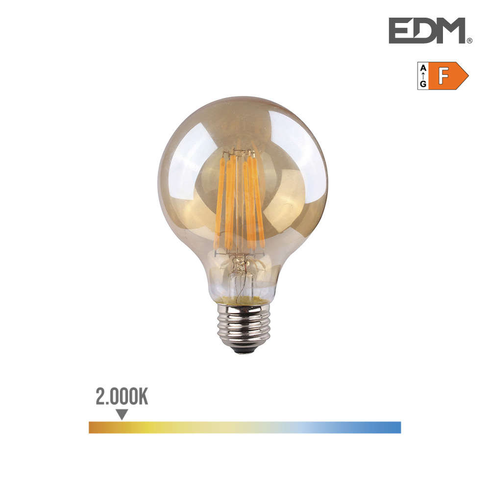 BOMBILLA GLOBO FILAMENTO LED CRISTAL VINTAGE Ø80 mm E27 8W 700 Lm 2000K LUZ CALIDA EDM