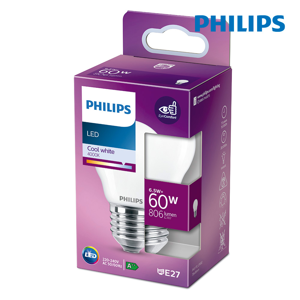 BOMBILLA ESFERICA LED E27 6,5W 4000K 806LM CRISTAL MATE PHILIPS