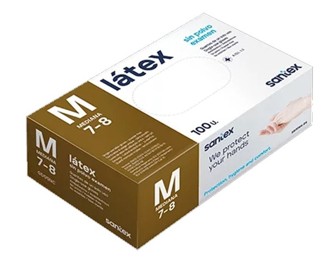 GUANTE DESECHABLE LATEX SIN POLVO COLOR NATURAL FLASH 5 GR. CAJA 100 UNID. T-XS (5/6) SANTEX