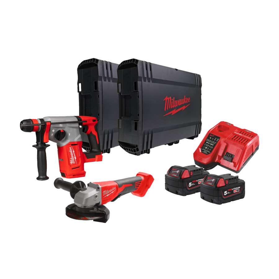 POWERPACK MILWAUKEE M18 BLPP2G-502X (MARTILLO SDS-PLUS M18 BLHX HD-BOX + AMOLADORA ANGULAR 125MM. M18 BLSAG125XPD HD-BOX + 2 BATERIAS 5,0AH + CARGADOR M12-18FC + KIT HERRAMIENTA 4932499152)