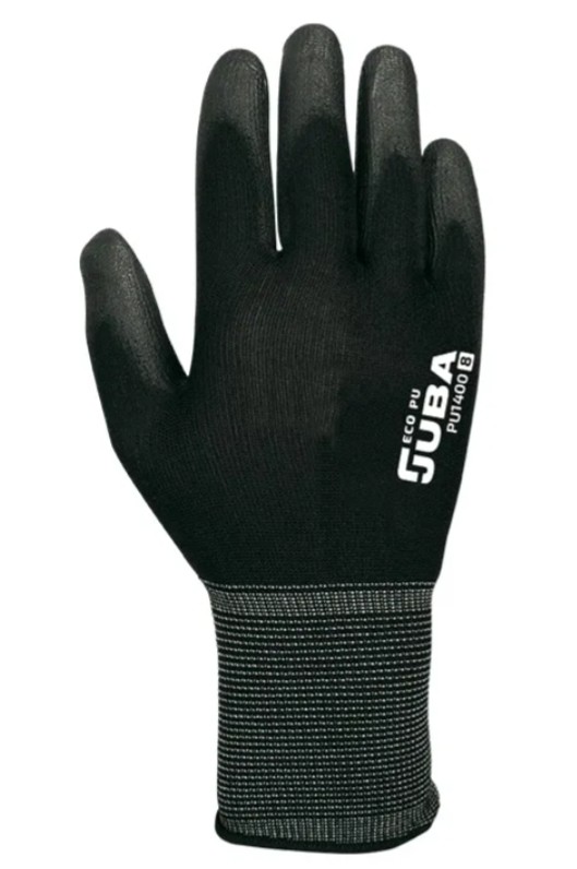 GUANTE "ECO-PU" SIN COSTURAS NYLON CON POLIURETANO NEGRO T-8 HPU1400 JUBA