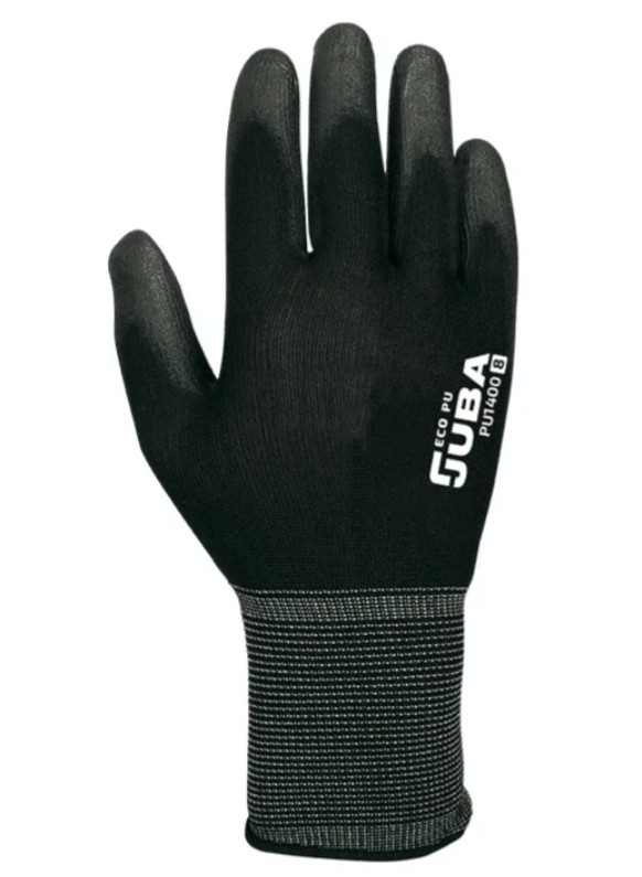 GUANTE "ECO-PU" SIN COSTURAS NYLON CON POLIURETANO NEGRO T-9 HPU1400 JUBA