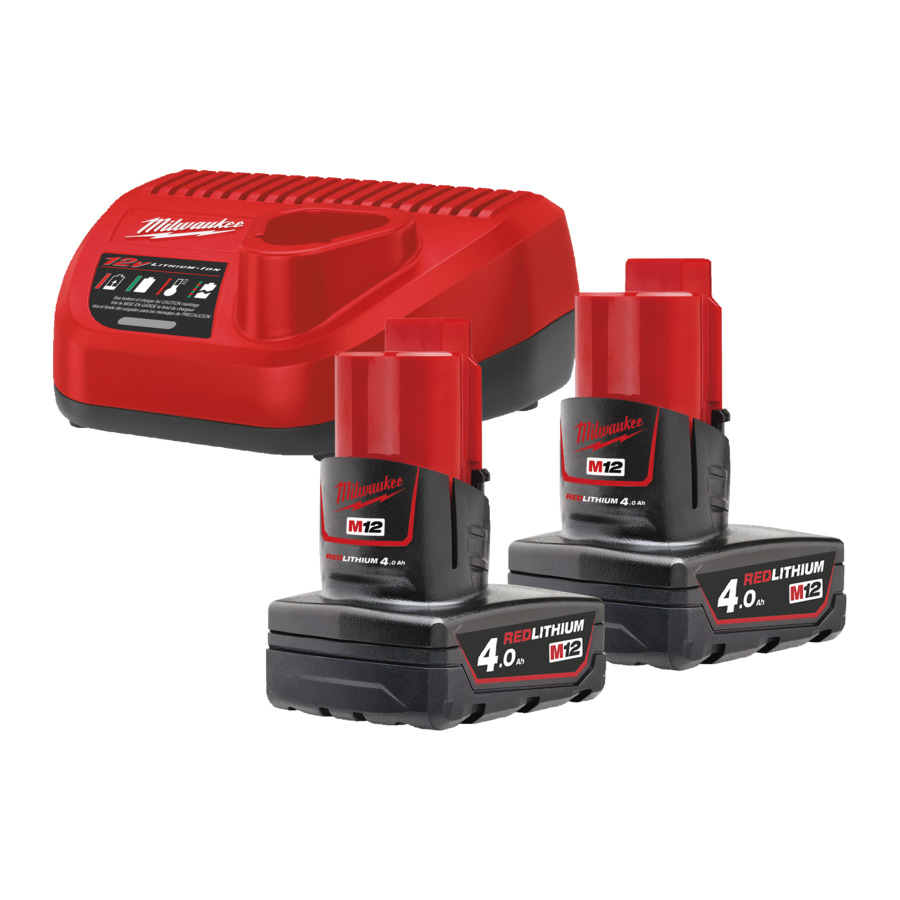 PACK MILWAUKEE M12 NRG-402 2 BATERIAS M12B4 4,0AH Y CARGADOR M12 C12C