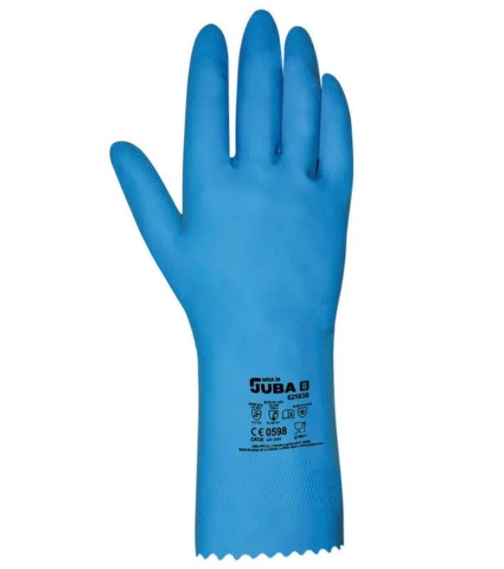 GUANTE SIN SOPORTE DE LATEX NATURAL FLOCADO LIGERO AZUL T-8 NOVA 38