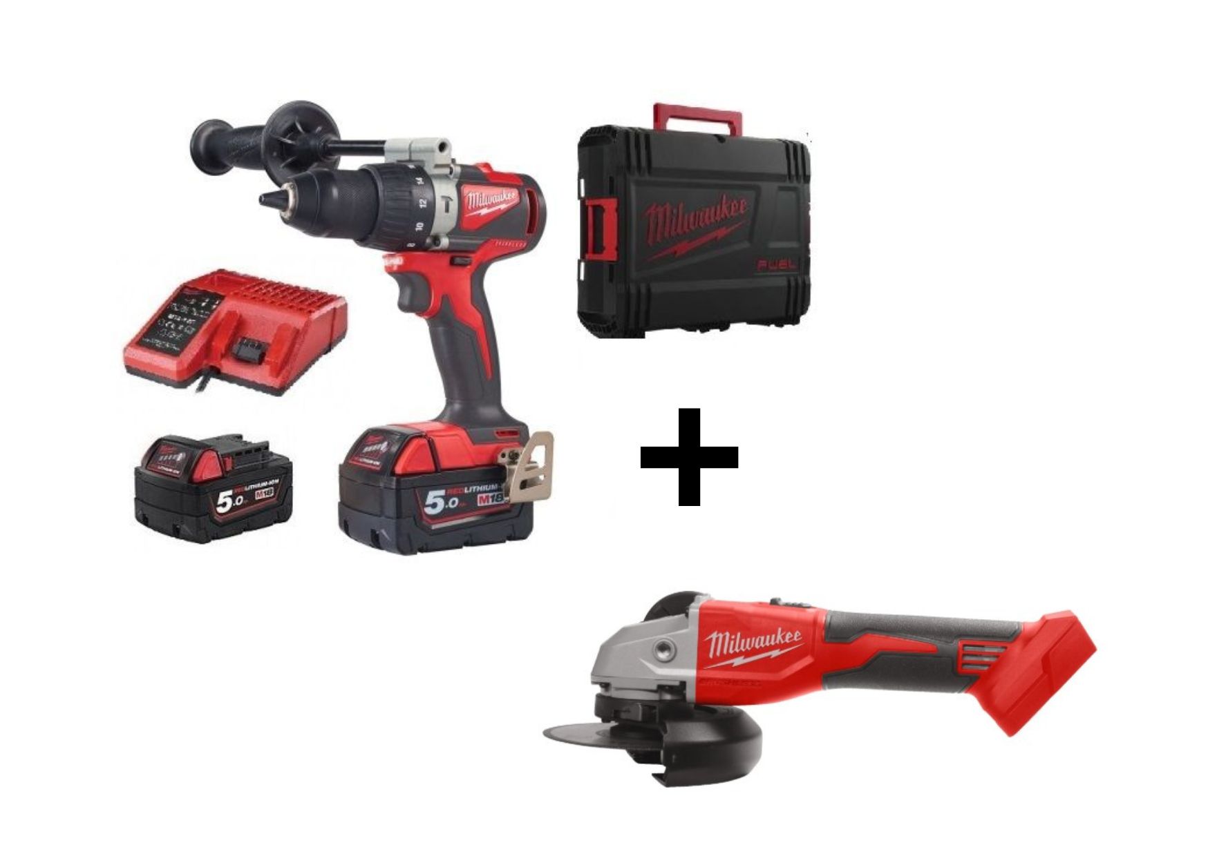 PACK TALADRO PERCUTOR SUBCOMPACTO 18 V M18 BLPDRC-502C SIN ESCOBILLAS + AMOLADORA ANGULAR 125 MM M18BLSAG125X-0 MILWAUKEE