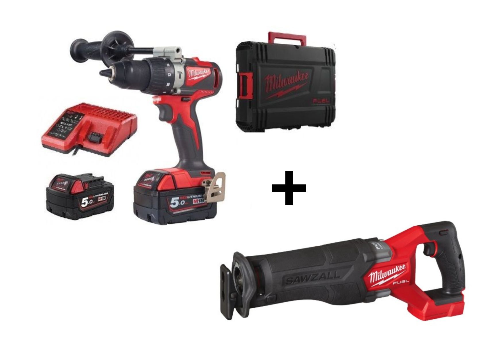PACK TALADRO PERCUTOR SUBCOMPACTO 18 V M18 BLPDRC-502C SIN ESCOBILLAS + SIERRA SABLE M18 FUEL M18FSZ-0X SAWZALL MILWAUKEE