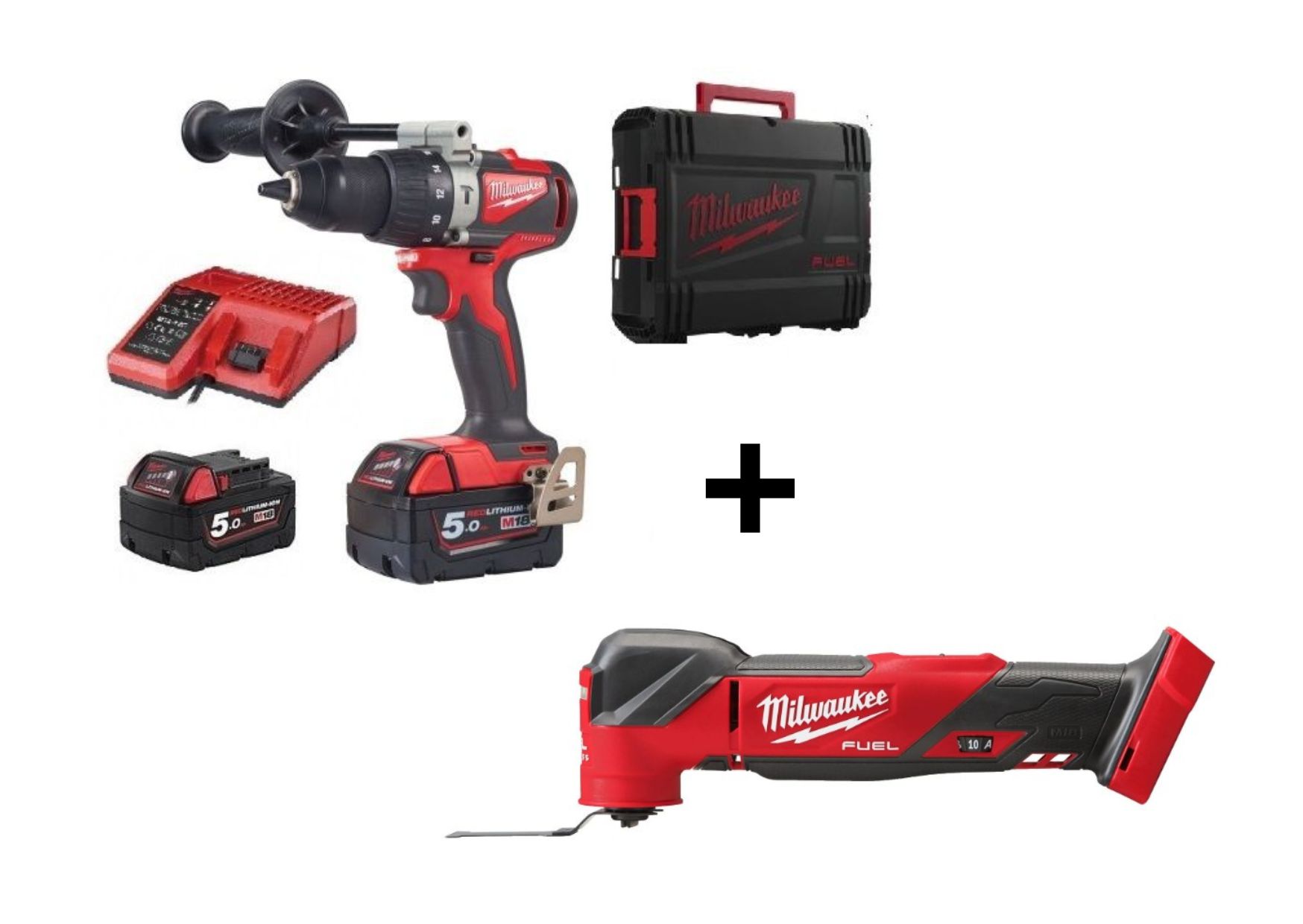 PACK TALADRO PERCUTOR SUBCOMPACTO 18 V M18 BLPDRC-502C SIN ESCOBILLAS + MULTIHERRAMIENTA M18 FUEL M18FMT-0X MILWAUKEE