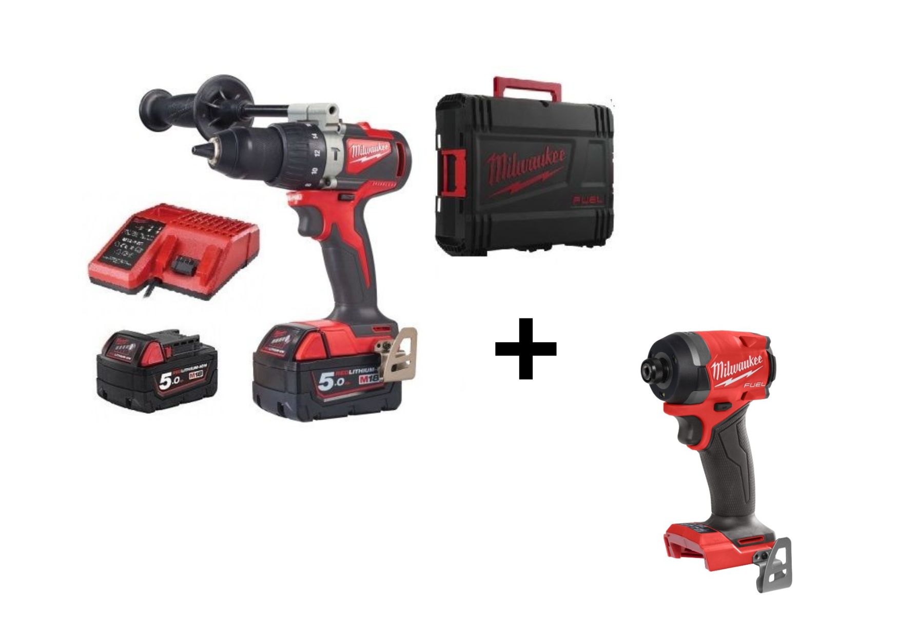 PACK TALADRO PERCUTOR SUBCOMPACTO 18 V M18 BLPDRC-502C SIN ESCOBILLAS + ATORNILLADOR IMPACTO M18 FUEL 1/4" HEX M18FID3-0X MILWAUKEE