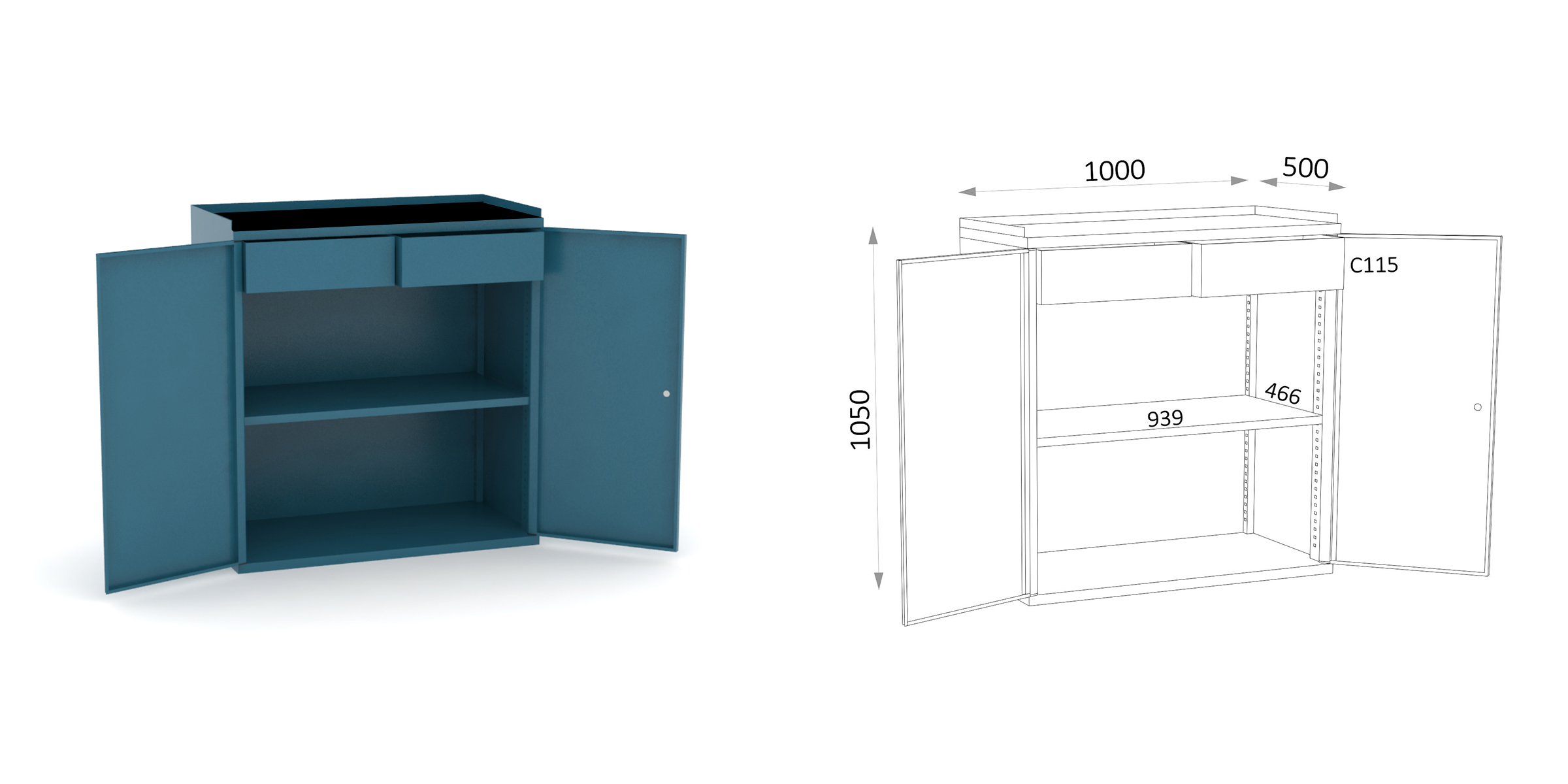 ARMARIO 2 PUERTAS CON PATAS 1000X500X1125MM HECO