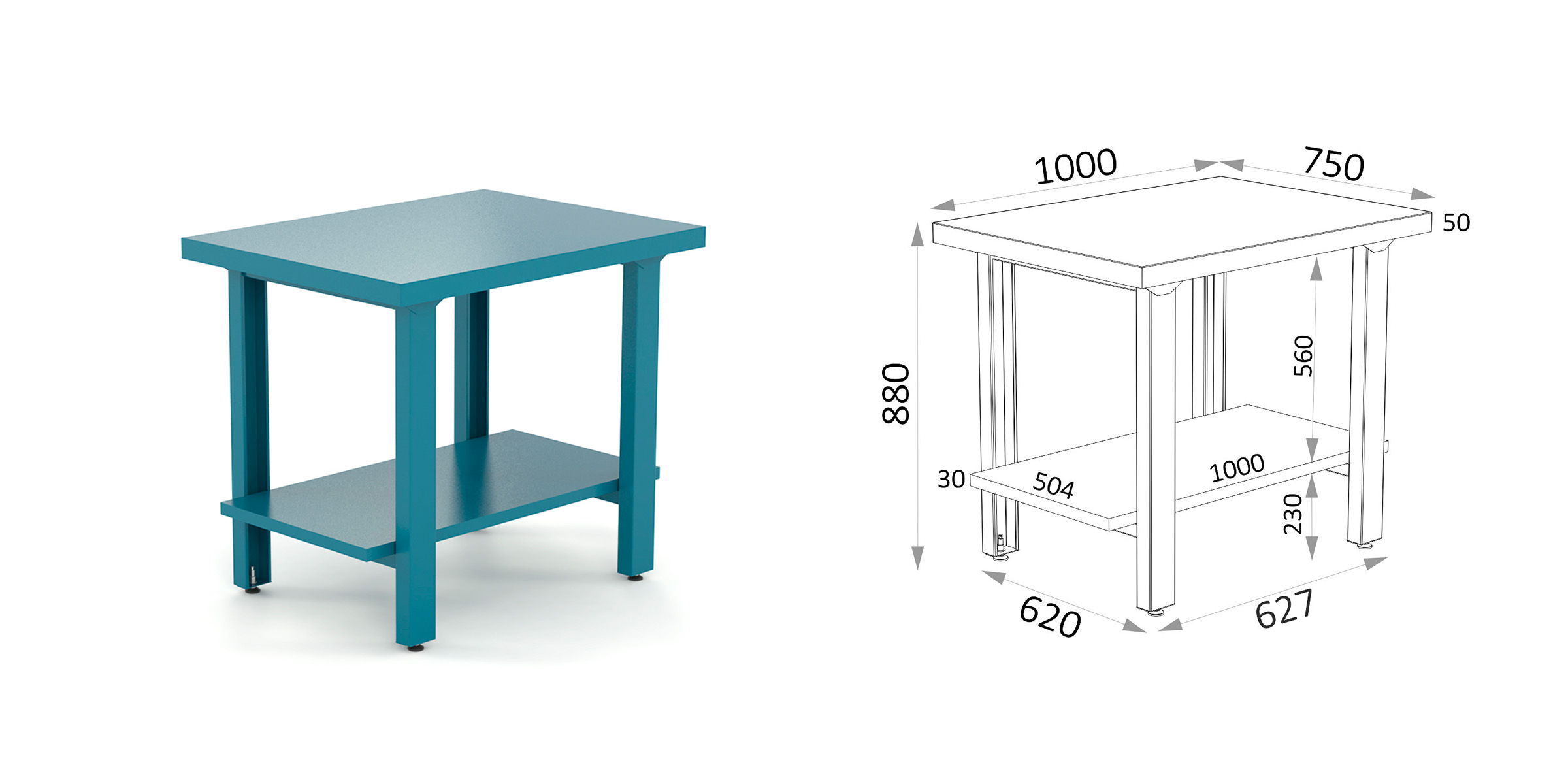 BANCO DE TRABAJO METALICO AZUL 1000X750x880MM HECO