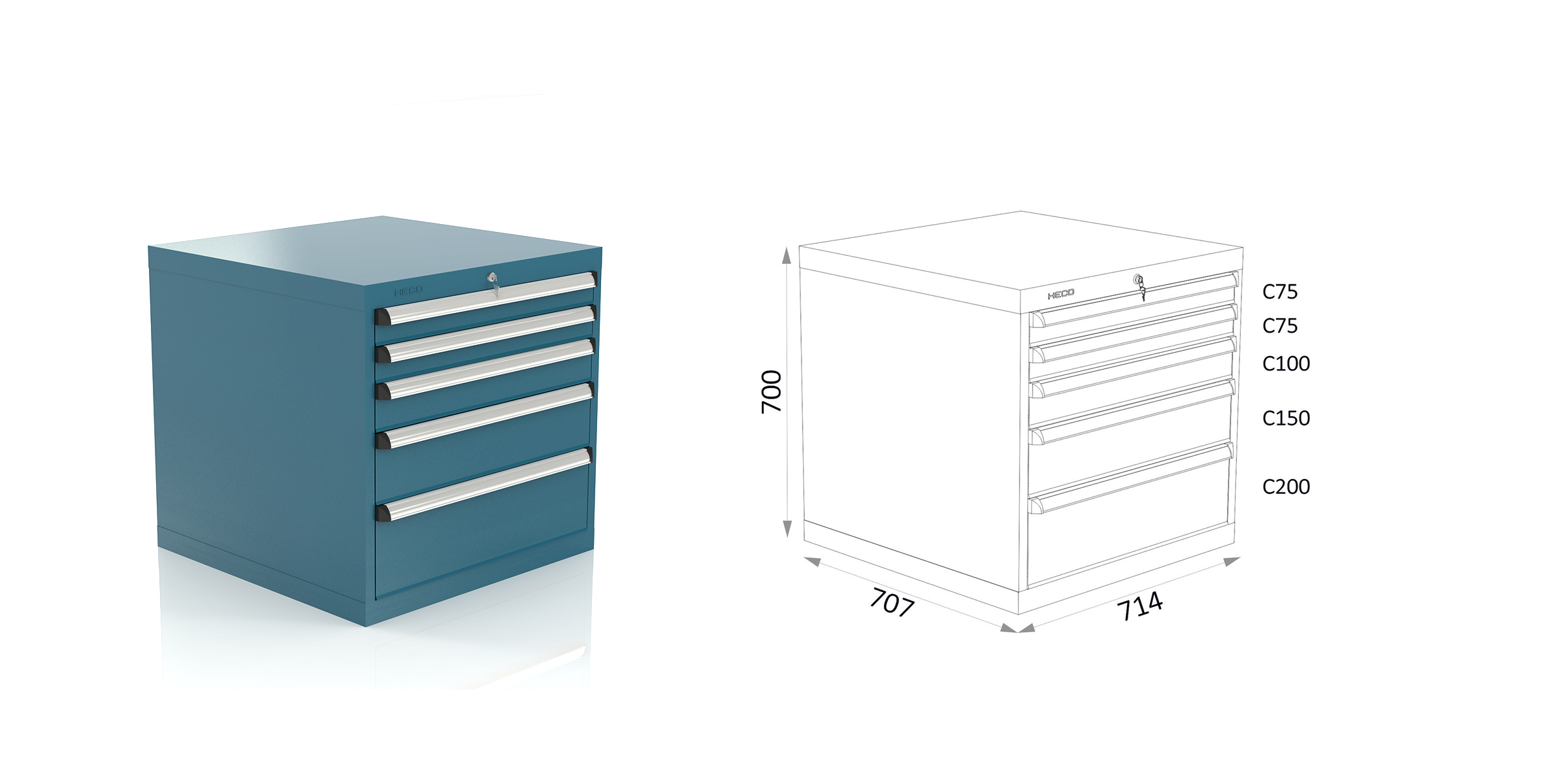 ARMARIO CLASIFICADOR TELESCOPICO 5 CAJONES 714X707X700MM HECO