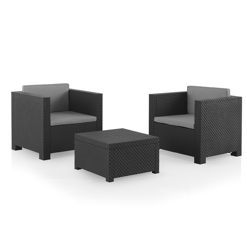 CONJUNTO DE JARDIN/TERRAZA DIVA TETE GRAFITO 2 SILLONES + 1 MESA SP BERNER