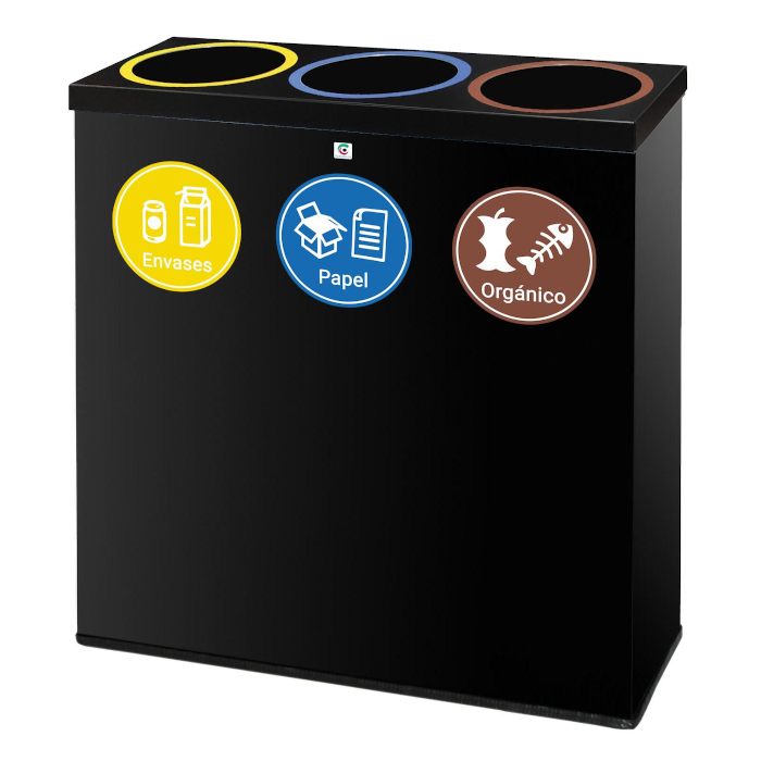PAPELERA RECICLAJE METALICA NEGRA 3 BOCAS