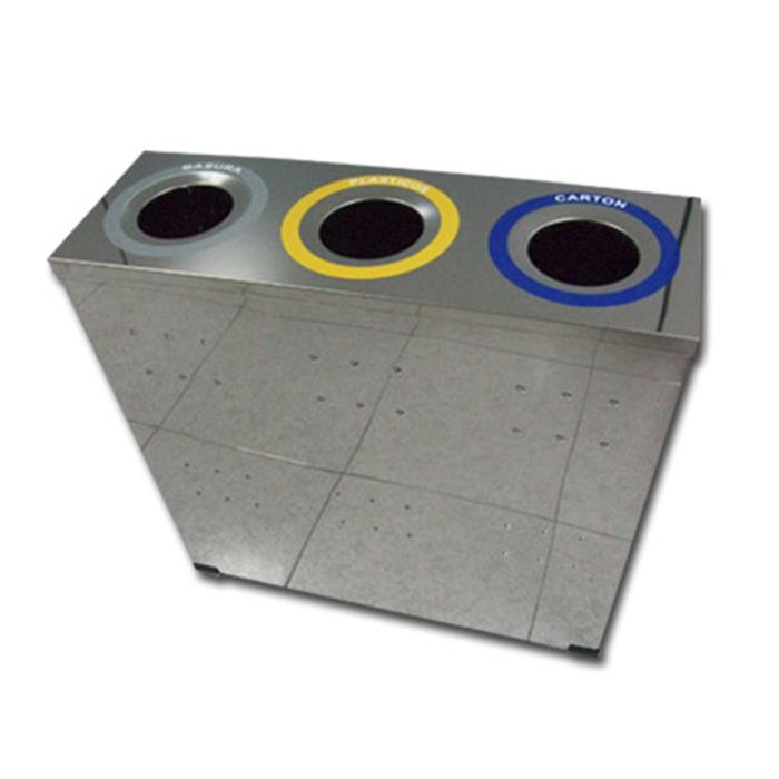 PAPELERA RECICLAJE RECTANGULAR INOX 3 BOCAS