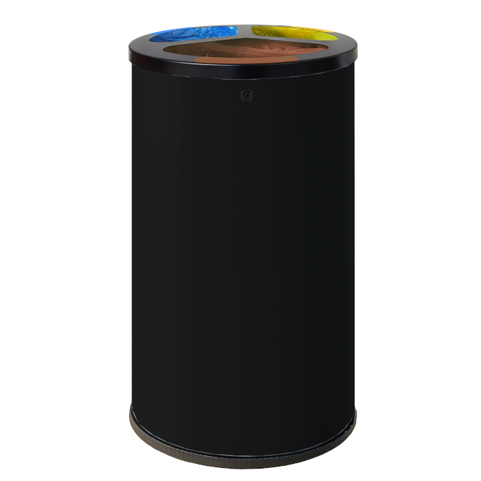 PAPELERA RECICLAJE CILINDRICA METALICA NEGRA 3 BOCAS