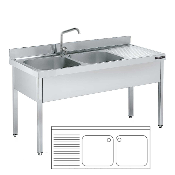 FREGADERO CON BASTIDOR ESCURRIDOR IZQUIERDA 160X60